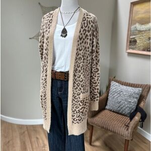 Jessica Simpson Leopard Animal Print Open Front Cardigan Sweater